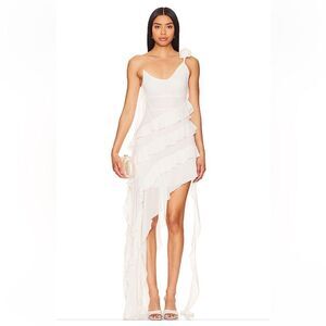 Bubishluxe Willow Ruffle Rosette Dress in White mini midi jellyfish hem Revolve